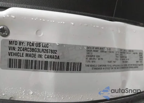 2020 Chrysler Pacifica Awd Launch Edition z USA, uszkodzony, nr VIN 2C4RC3BG3LR267802